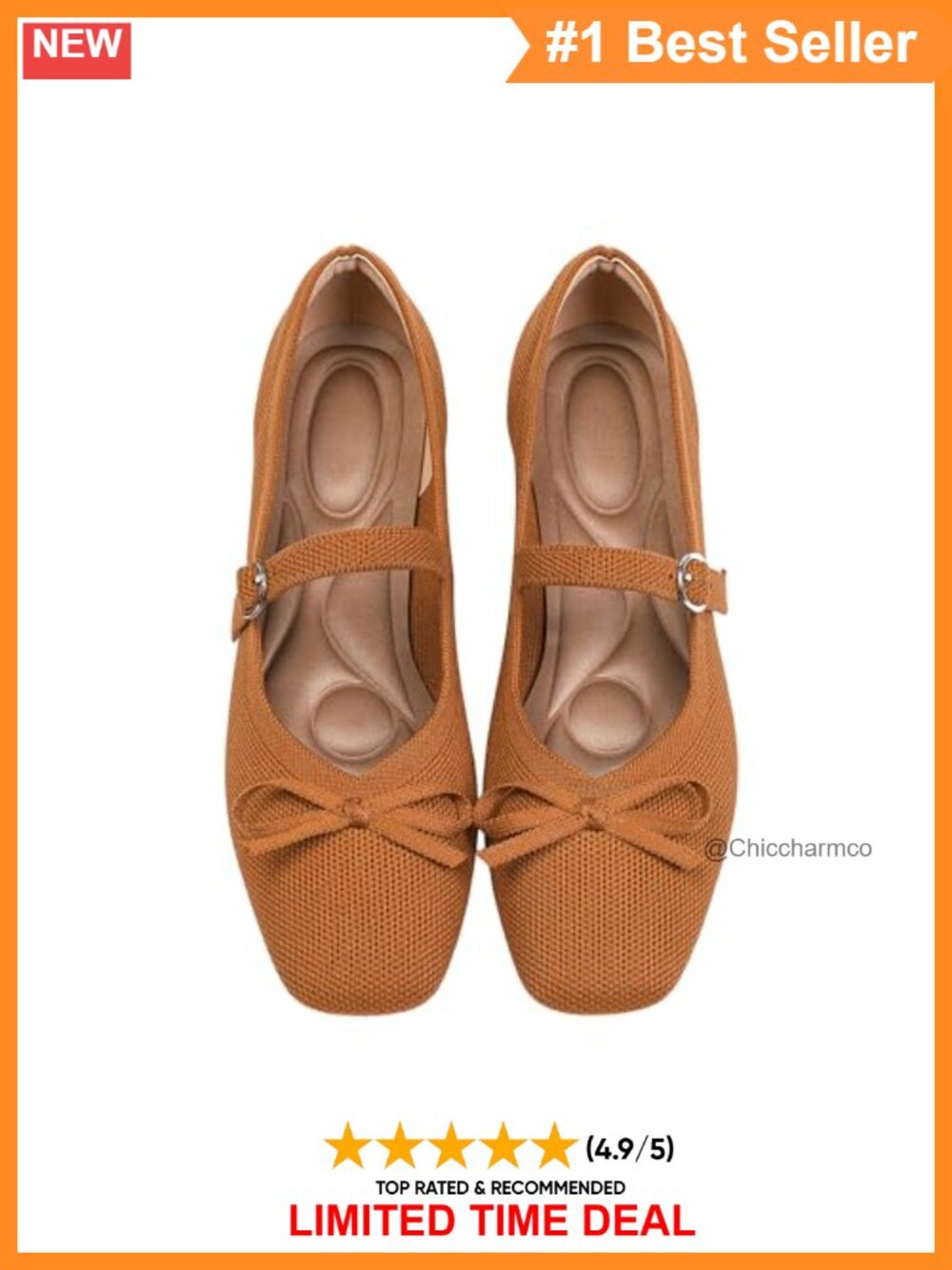 Knit Ballet Flats Square Toe Ankle Strap Washable Comfort Mary Jane